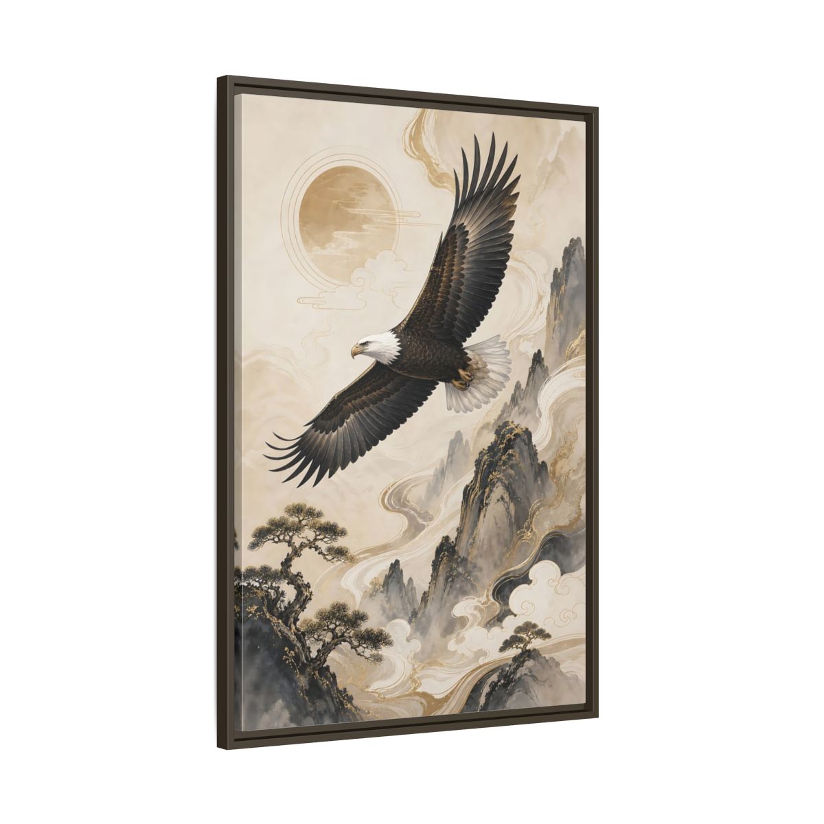 Main Mockup. Birds Eagle Brown And Gold shown as stretched canvas wall art