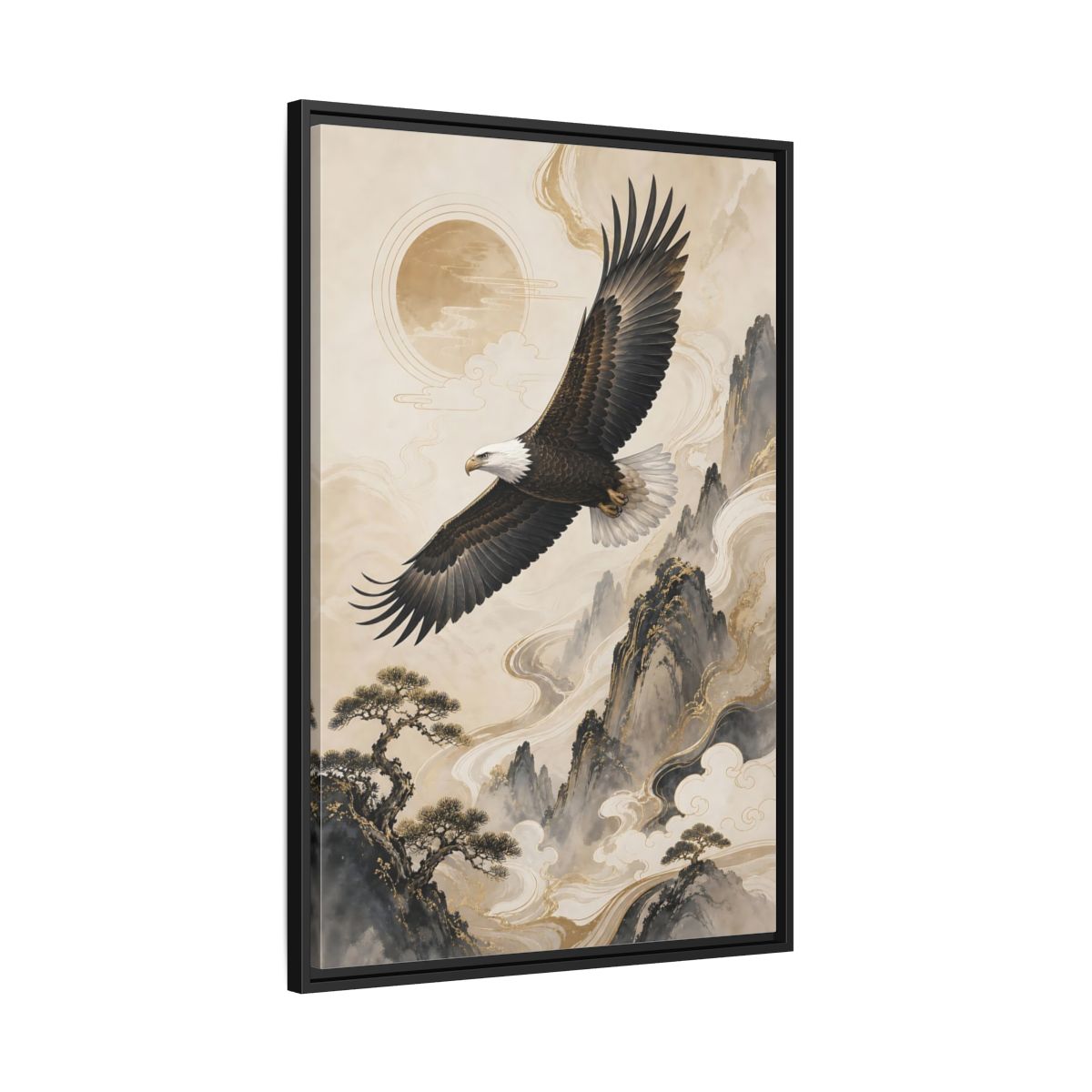 Side Mockup 13. Birds Eagle Brown And Gold shown as stretched canvas wall art