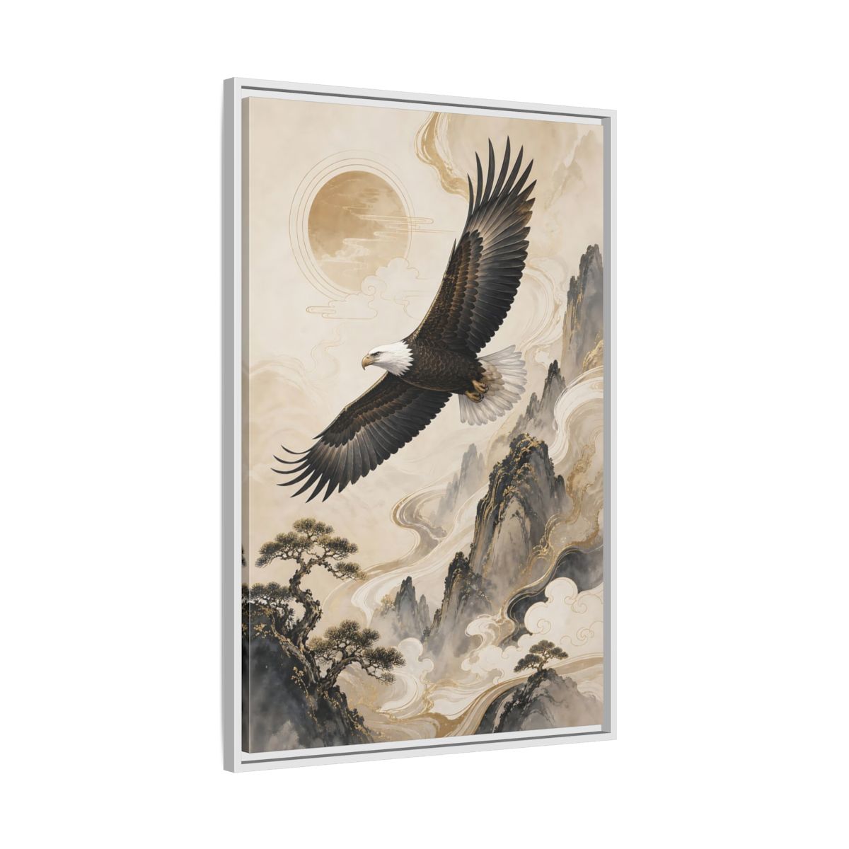 Side Mockup 9. Birds Eagle Brown And Gold shown as stretched canvas wall art