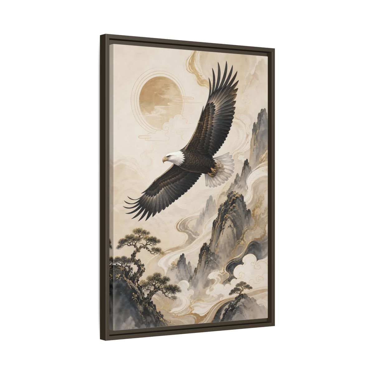 Side Mockup 11. Birds Eagle Brown And Gold shown as stretched canvas wall art