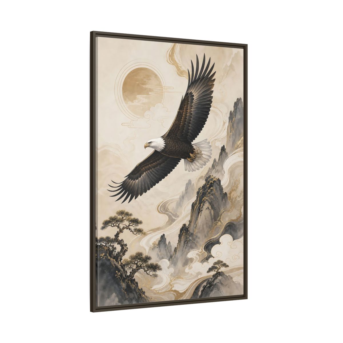 Side Mockup 8. Birds Eagle Brown And Gold shown as stretched canvas wall art