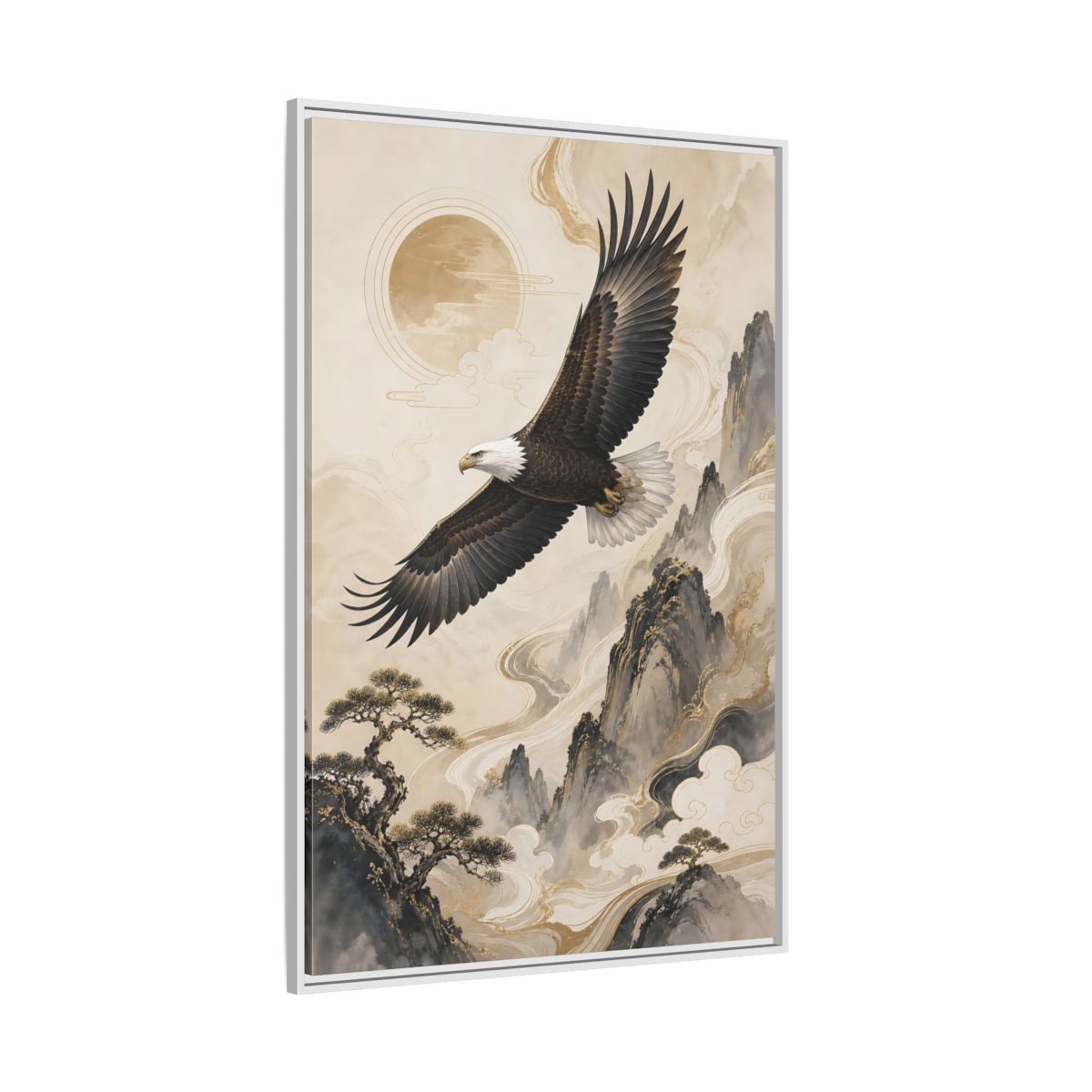 Side Mockup 7. Birds Eagle Brown And Gold shown as stretched canvas wall art