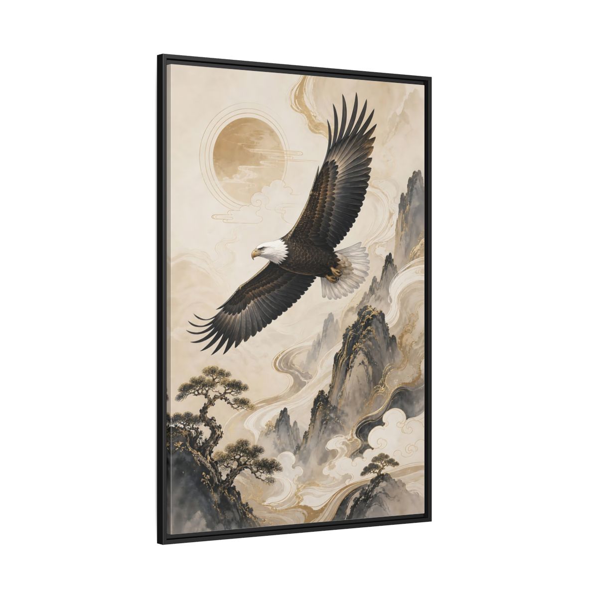 Side Mockup 12. Birds Eagle Brown And Gold shown as stretched canvas wall art