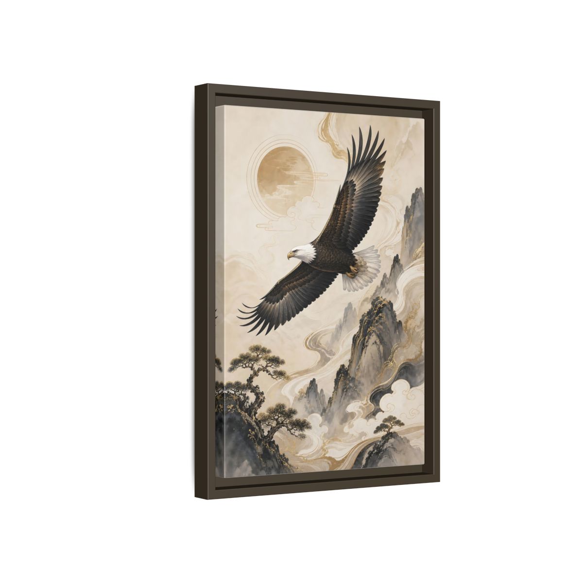 Side Mockup 5. Birds Eagle Brown And Gold shown as stretched canvas wall art