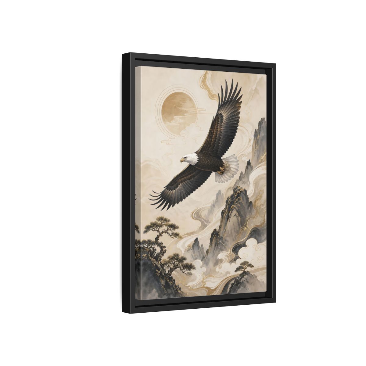 Side Mockup 6. Birds Eagle Brown And Gold shown as stretched canvas wall art