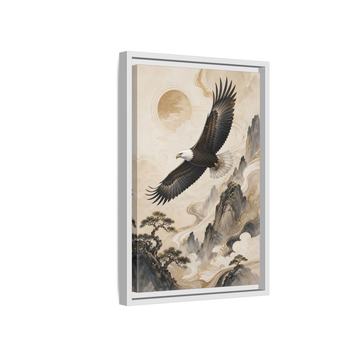 Side Mockup 4. Birds Eagle Brown And Gold shown as stretched canvas wall art