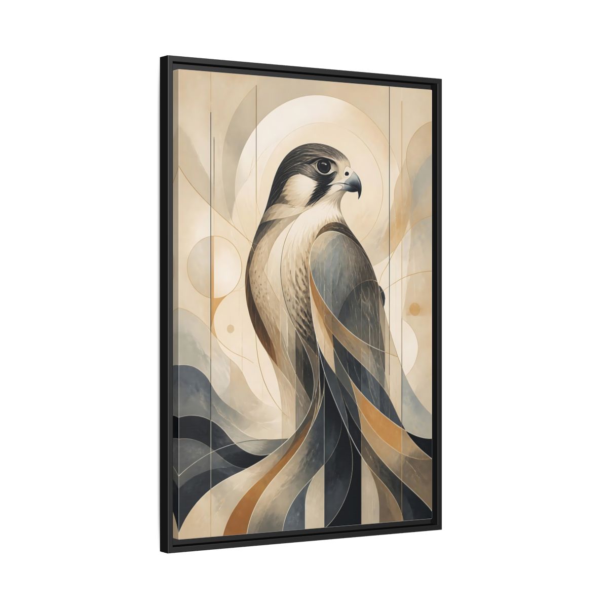 Side Mockup 13. Birds Falcon Beige And Blue shown as stretched canvas wall art