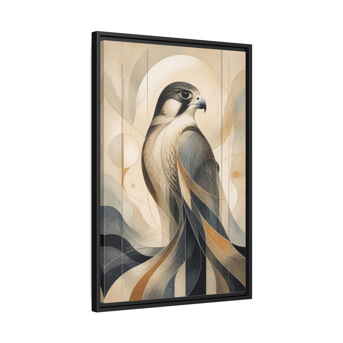 Side Mockup 14. Birds Falcon Beige And Blue shown as stretched canvas wall art