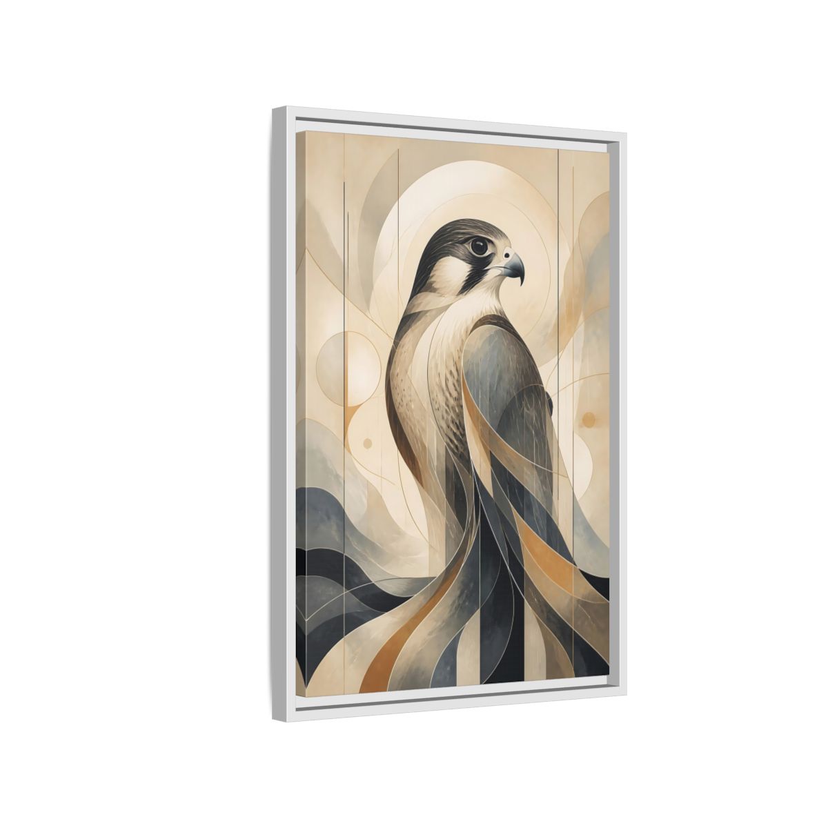 Side Mockup 1. Birds Falcon Beige And Blue shown as stretched canvas wall art