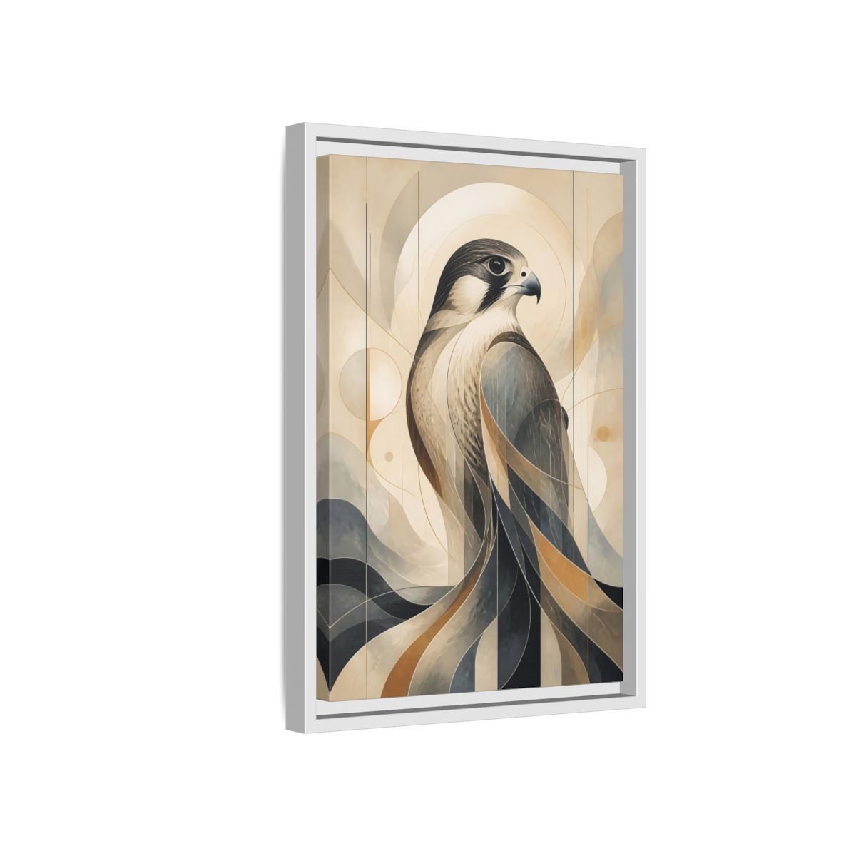 Side Mockup 4. Birds Falcon Beige And Blue shown as stretched canvas wall art