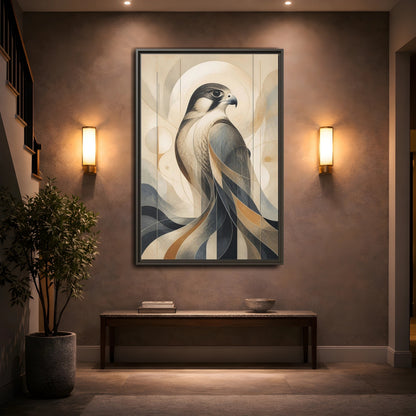 Mockup 2. Birds Falcon Beige And Blue shown as stretched canvas wall art