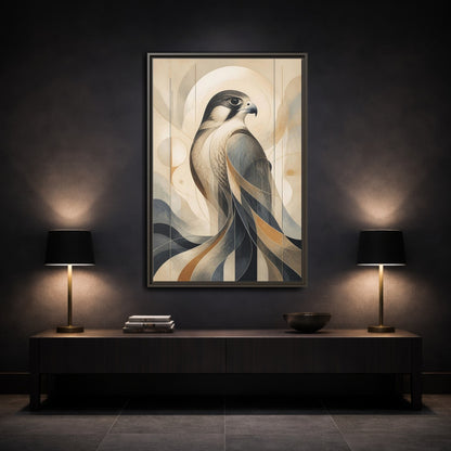 Mockup 3. Birds Falcon Beige And Blue shown as stretched canvas wall art