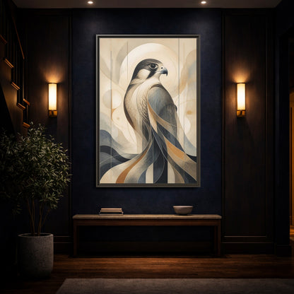 Mockup 4. Birds Falcon Beige And Blue shown as stretched canvas wall art