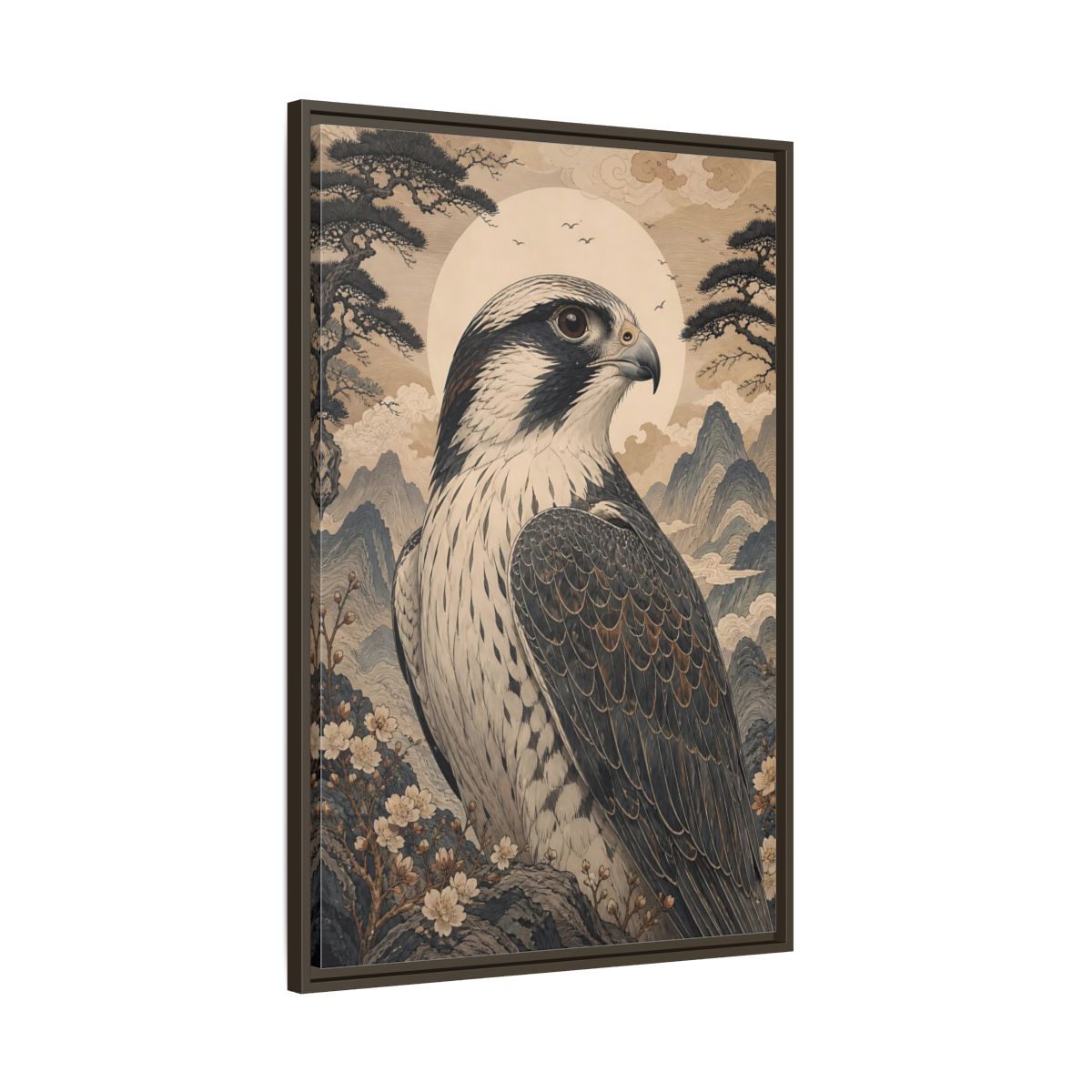 Main Mockup. Birds Falcon Ukiyo-E Falcon shown as stretched canvas wall art