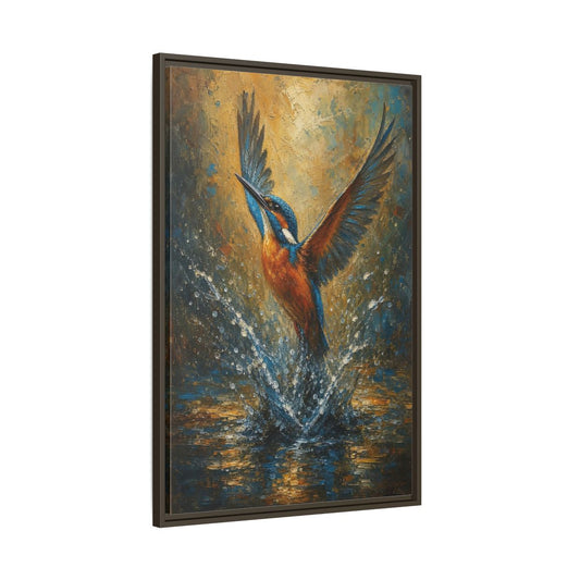 Main Mockup. Birds Kingfisher Blue Kingfisher shown as stretched canvas wall art