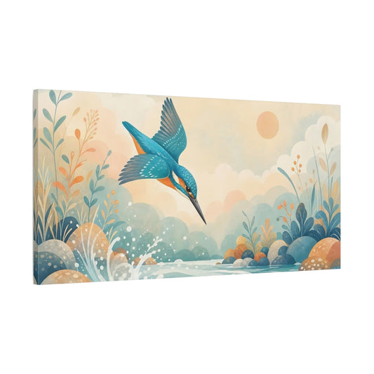 Main Mockup. Birds Kingfisher Kingfisher Blue shown as stretched canvas wall art