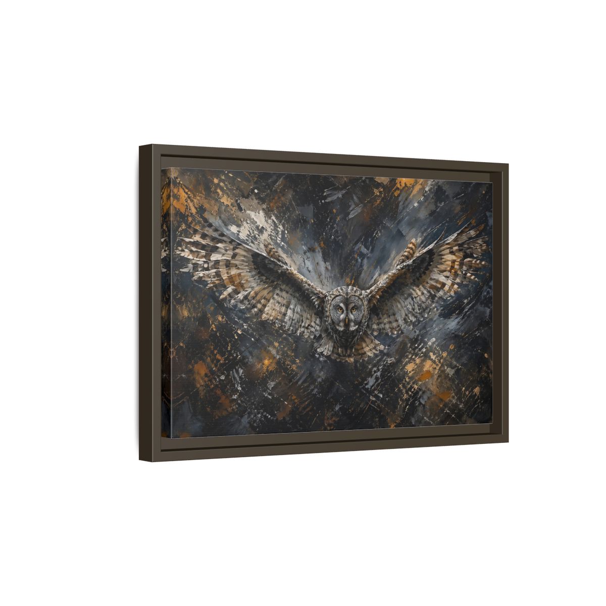 Side Mockup 5. Birds Owl Textured Owl Art shown as stretched canvas wall art