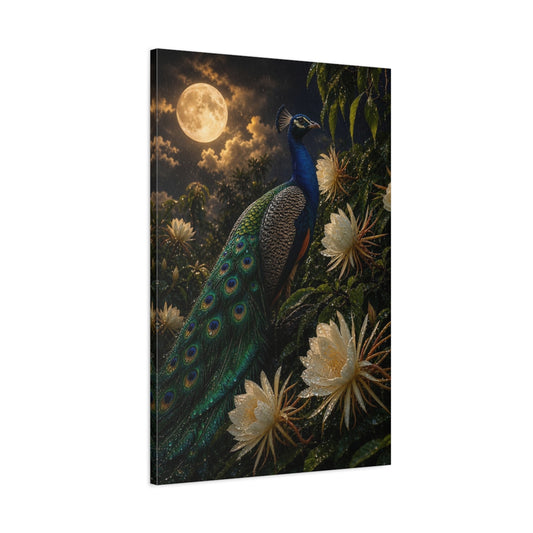 Main Mockup. Birds Peacock Peacock Blue And Green shown as stretched canvas wall art