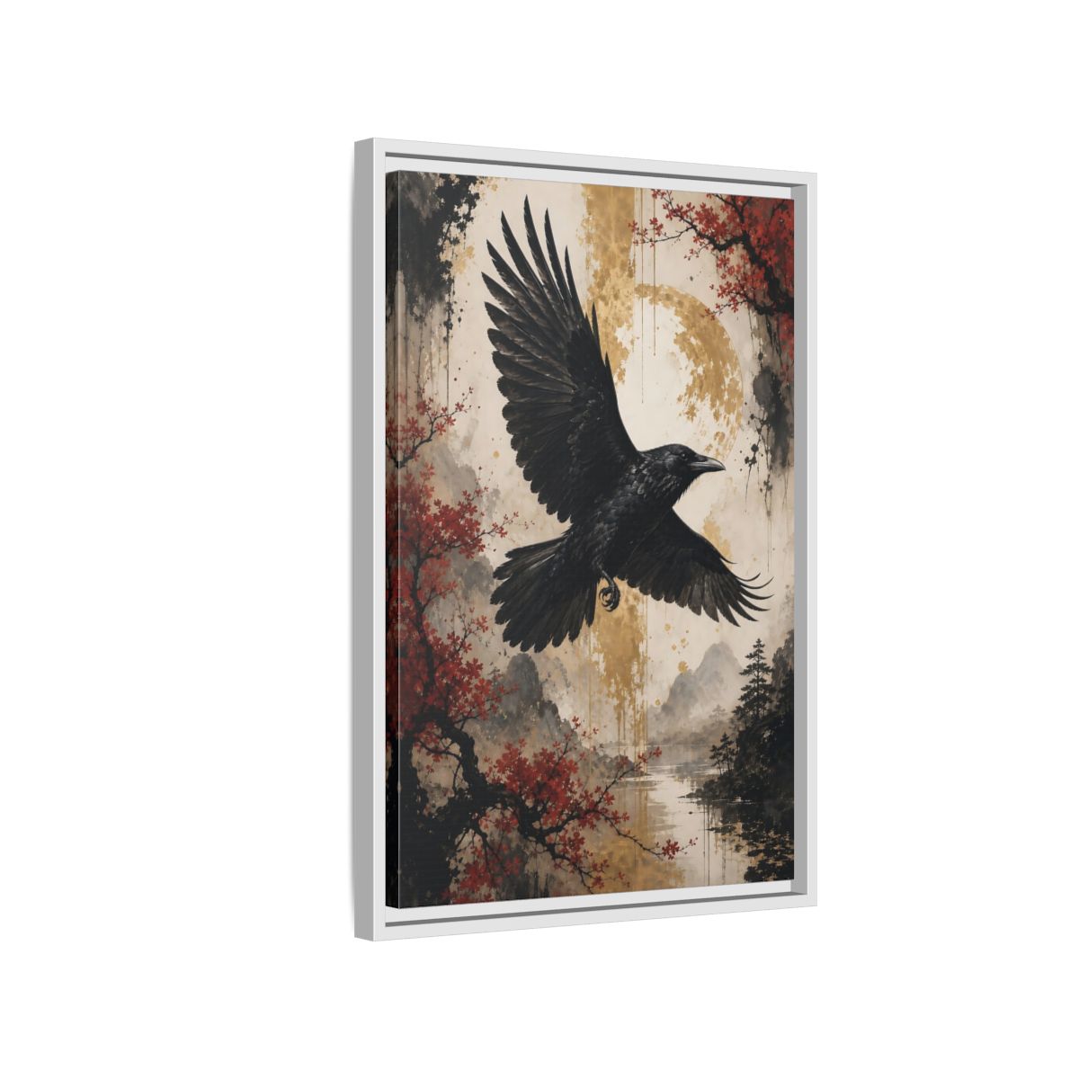 Birds Raven Black Framed Canvas Wall Art - Living Room Decor, Above Console Table shown as canvas wall art