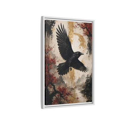 Birds Raven Black Framed Canvas Wall Art - Living Room Decor, Above Console Table shown as canvas wall art