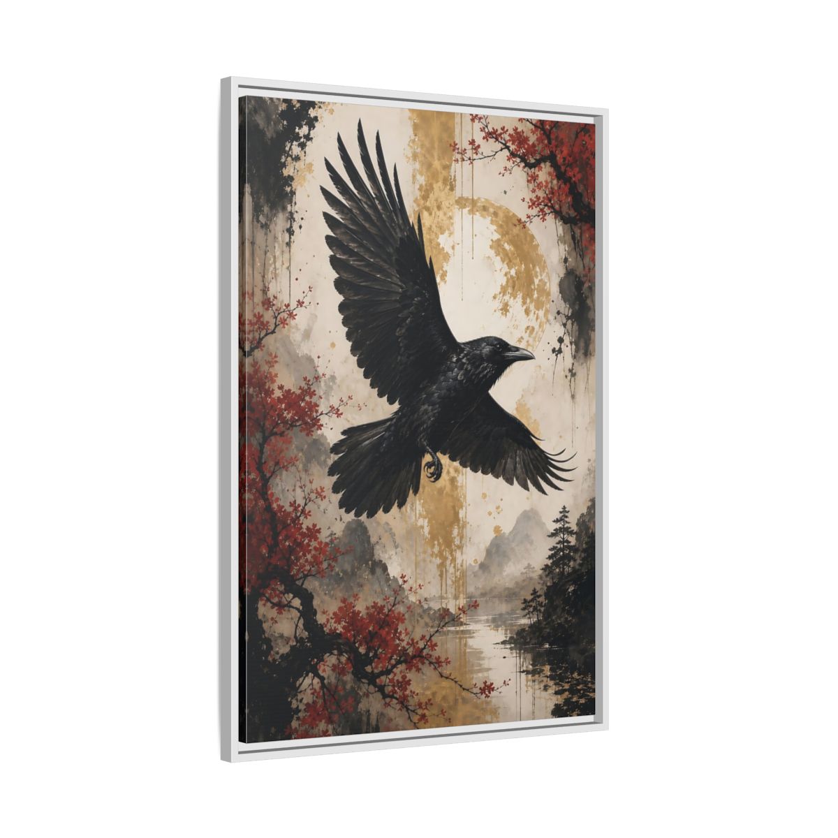 Birds Raven Black Framed Canvas Wall Art - Living Room Decor, Above Console Table shown as canvas wall art