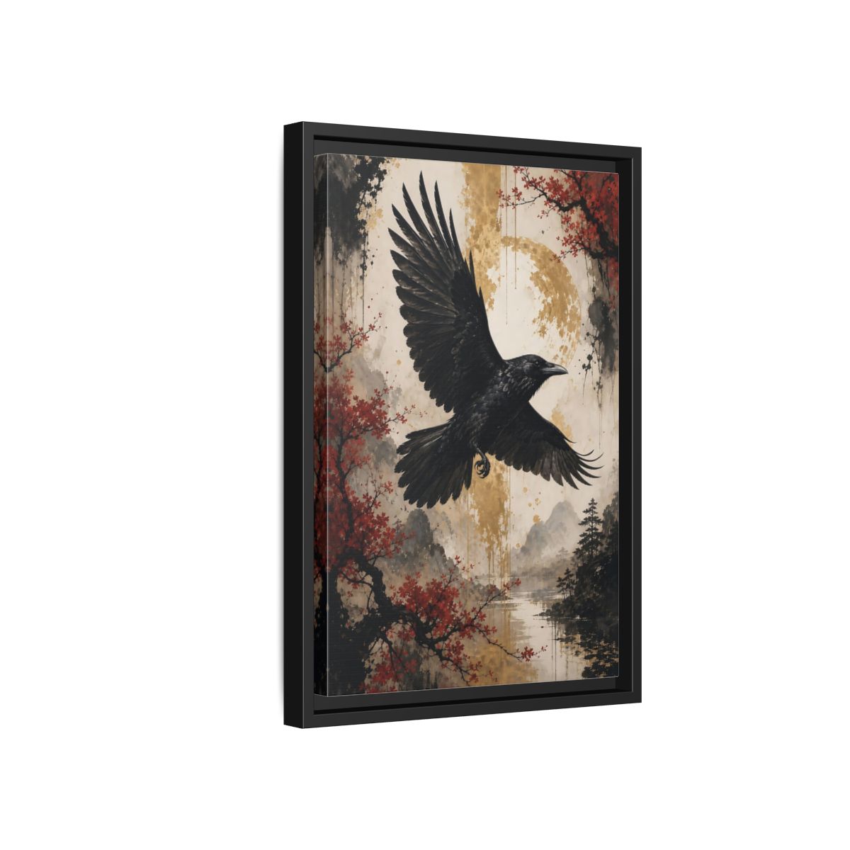 Birds Raven Black Framed Canvas Wall Art - Living Room Decor, Above Console Table shown as canvas wall art