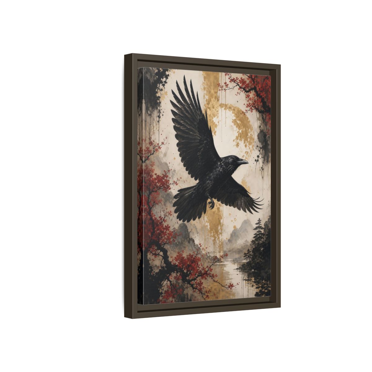 Birds Raven Black Framed Canvas Wall Art - Living Room Decor, Above Console Table shown as canvas wall art