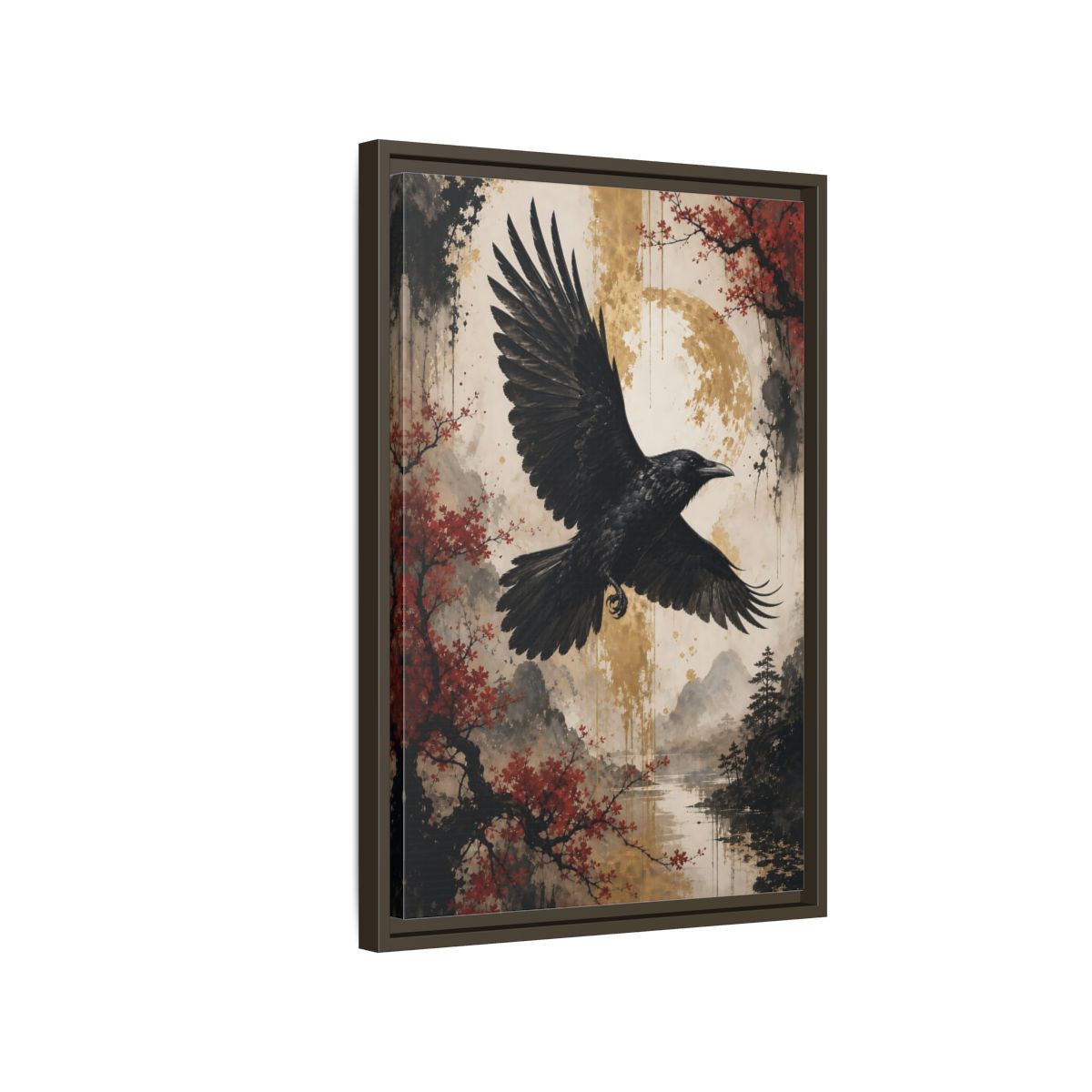 Birds Raven Black Framed Canvas Wall Art - Living Room Decor, Above Console Table shown as canvas wall art