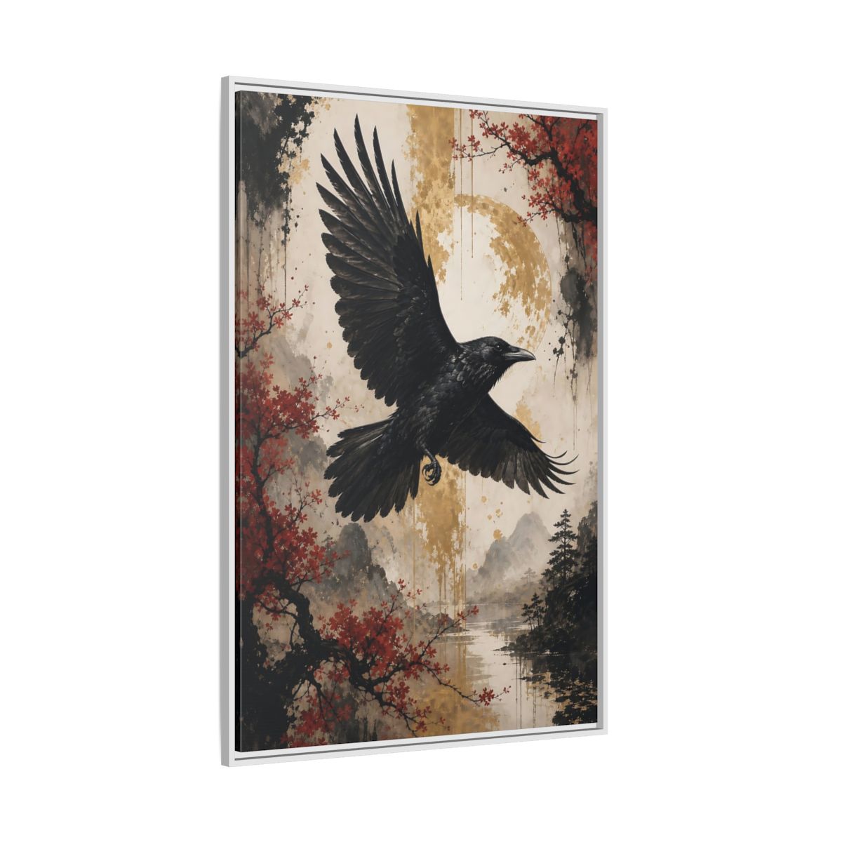 Birds Raven Black Framed Canvas Wall Art - Living Room Decor, Above Console Table shown as canvas wall art