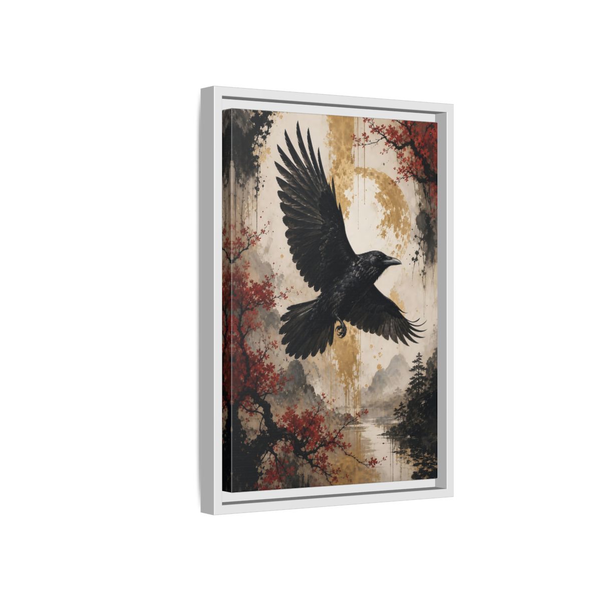 Birds Raven Black Framed Canvas Wall Art - Living Room Decor, Above Console Table shown as canvas wall art