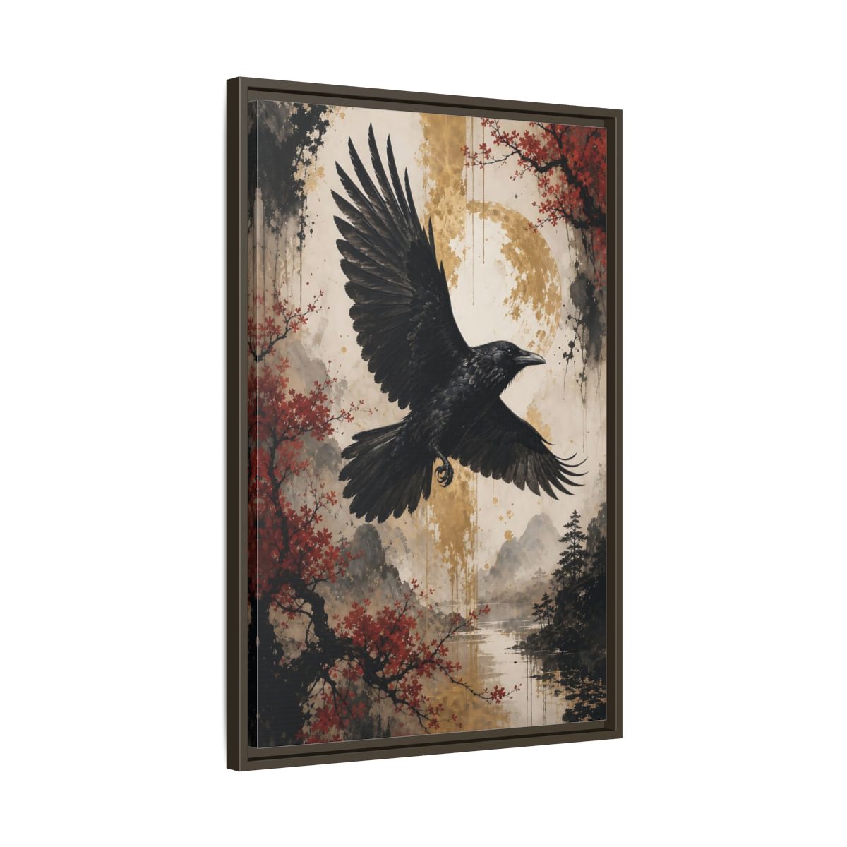 Birds Raven Black Framed Canvas Wall Art - Living Room Decor, Above Console Table shown as canvas wall art