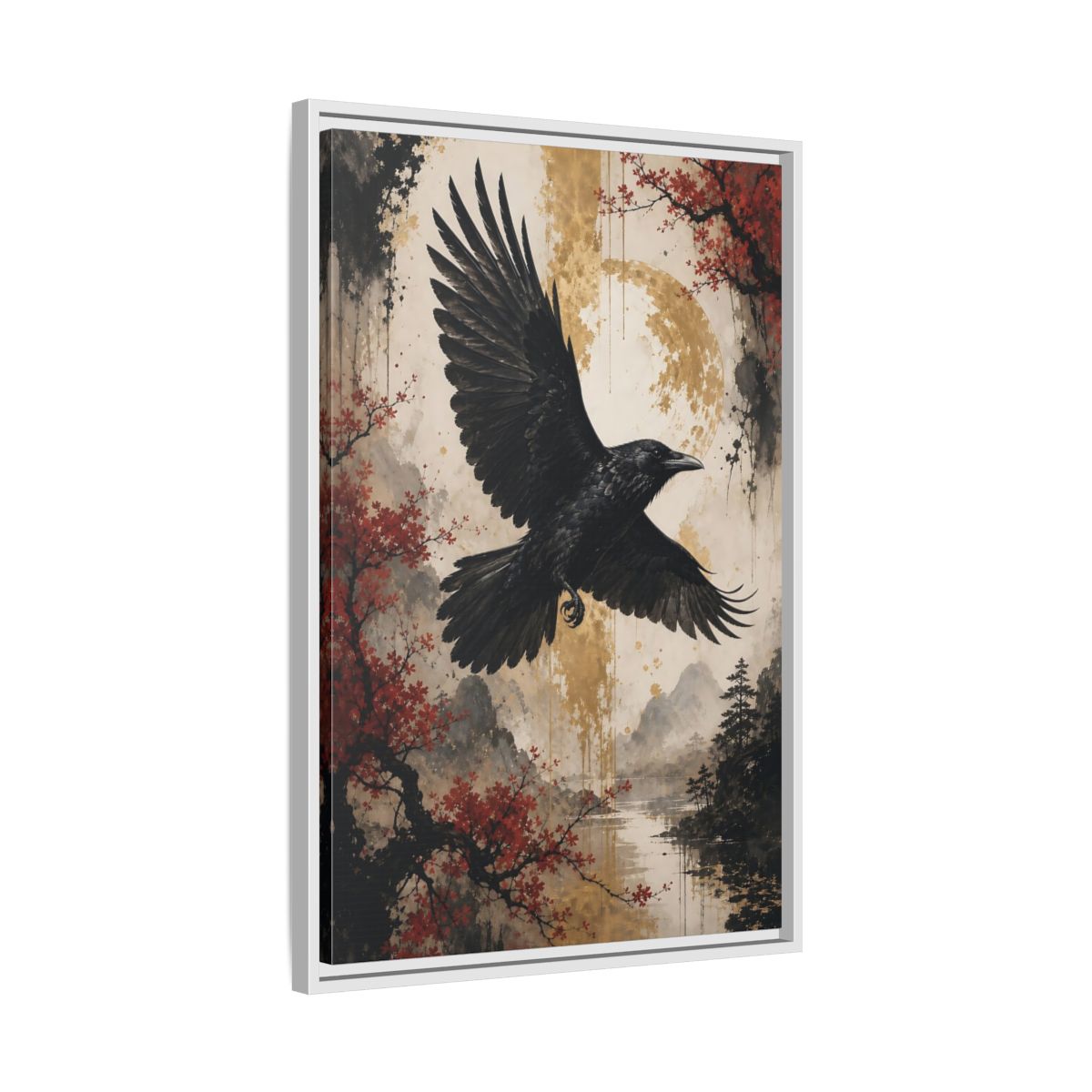 Birds Raven Black Framed Canvas Wall Art - Living Room Decor, Above Console Table shown as canvas wall art