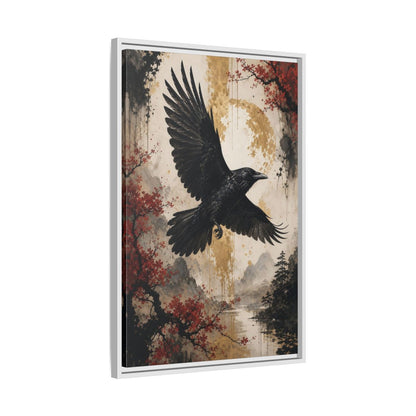 Birds Raven Black Framed Canvas Wall Art - Living Room Decor, Above Console Table shown as canvas wall art