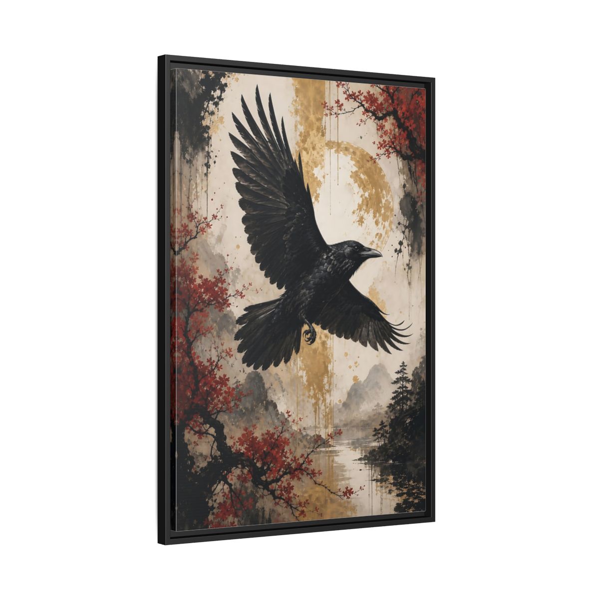 Birds Raven Black Framed Canvas Wall Art - Living Room Decor, Above Console Table shown as canvas wall art