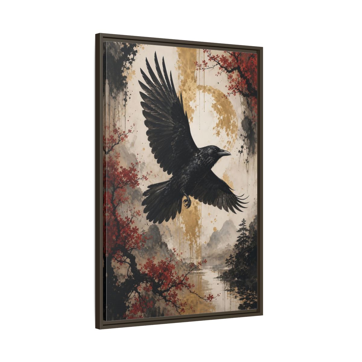 Birds Raven Black Framed Canvas Wall Art - Living Room Decor, Above Console Table shown as canvas wall art