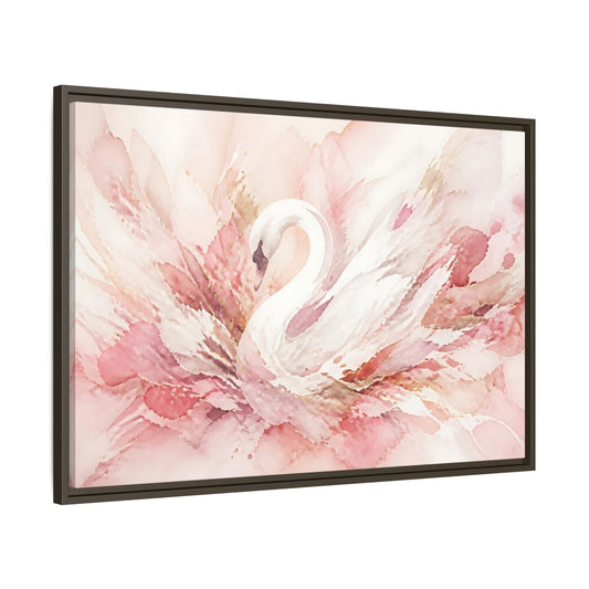 Main Mockup. Birds Swan Pink Swan Art shown as stretched canvas wall art