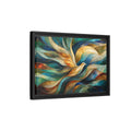 Side Mockup 6. Birds Bird Teal Gold Abstract Bird shown as stretched canvas wall art
