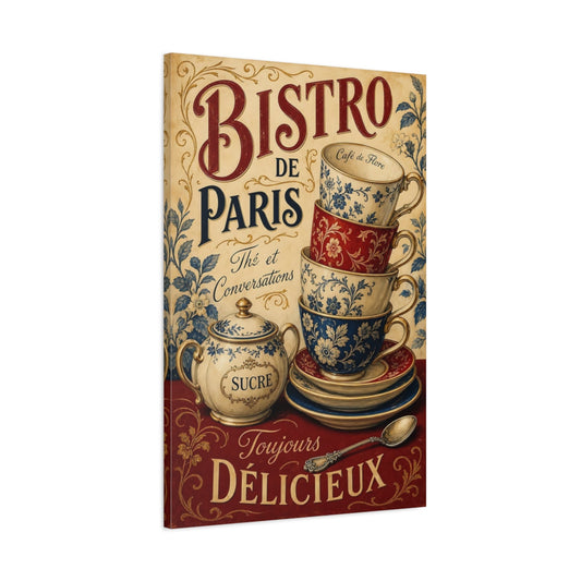 Main Mockup. Bistro De Paris Teacups shown as canvas print