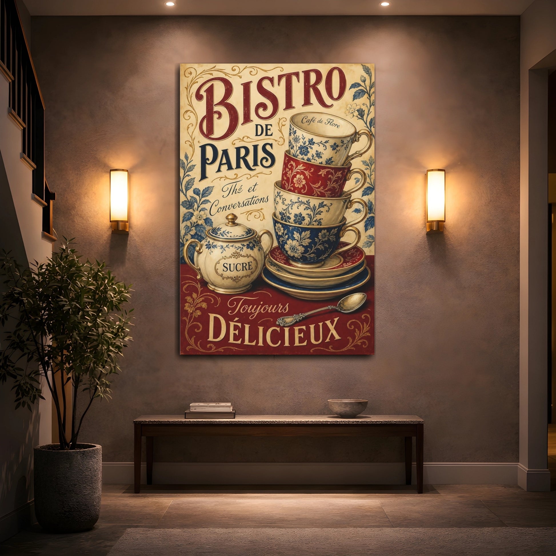 Mockup 2. Bistro De Paris Teacups shown as canvas print