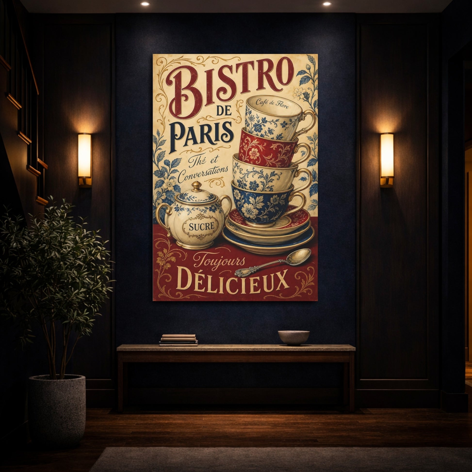 Mockup 4. Bistro De Paris Teacups shown as canvas print