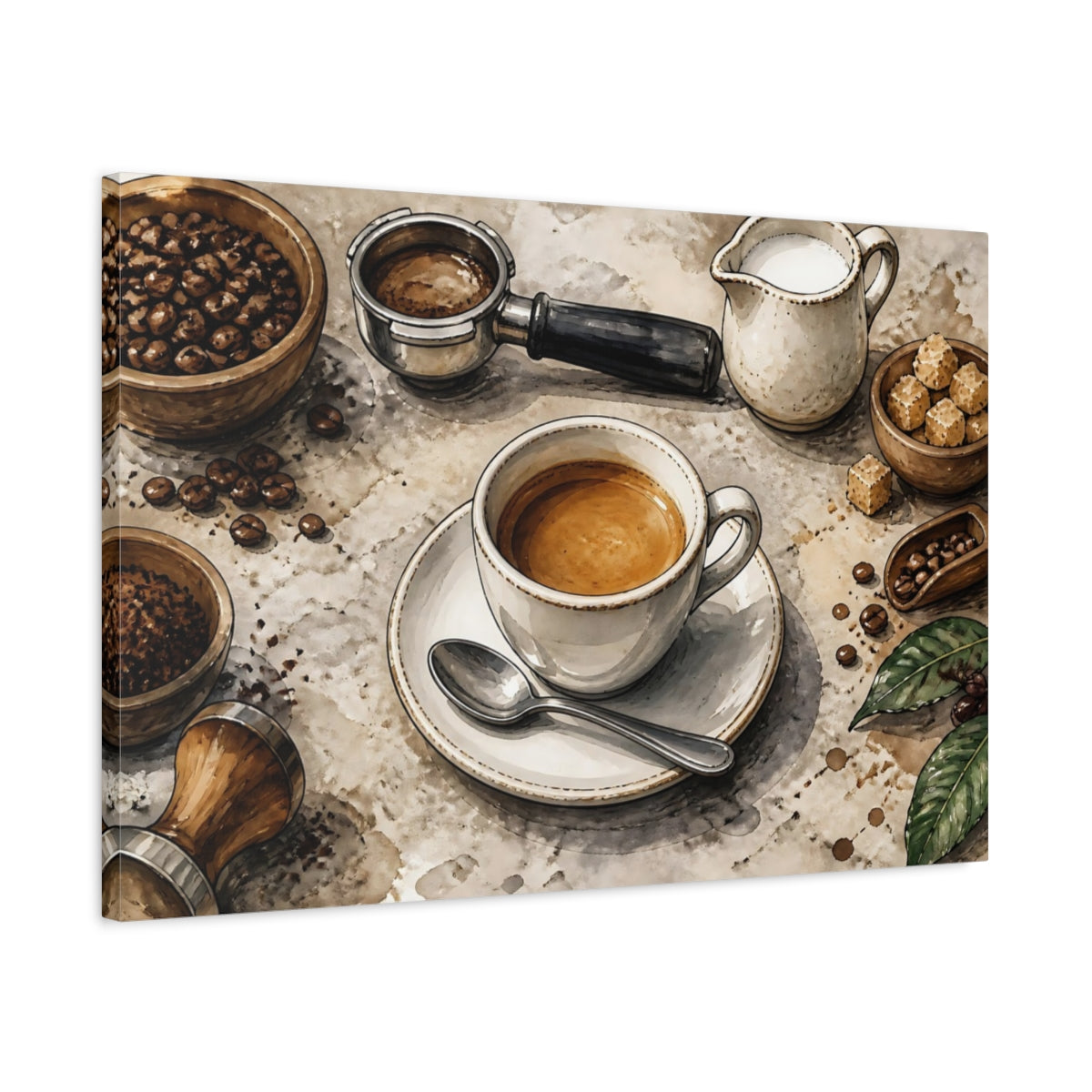 Side Mockup 2. Bistro Espresso Still Life shown as canvas print
