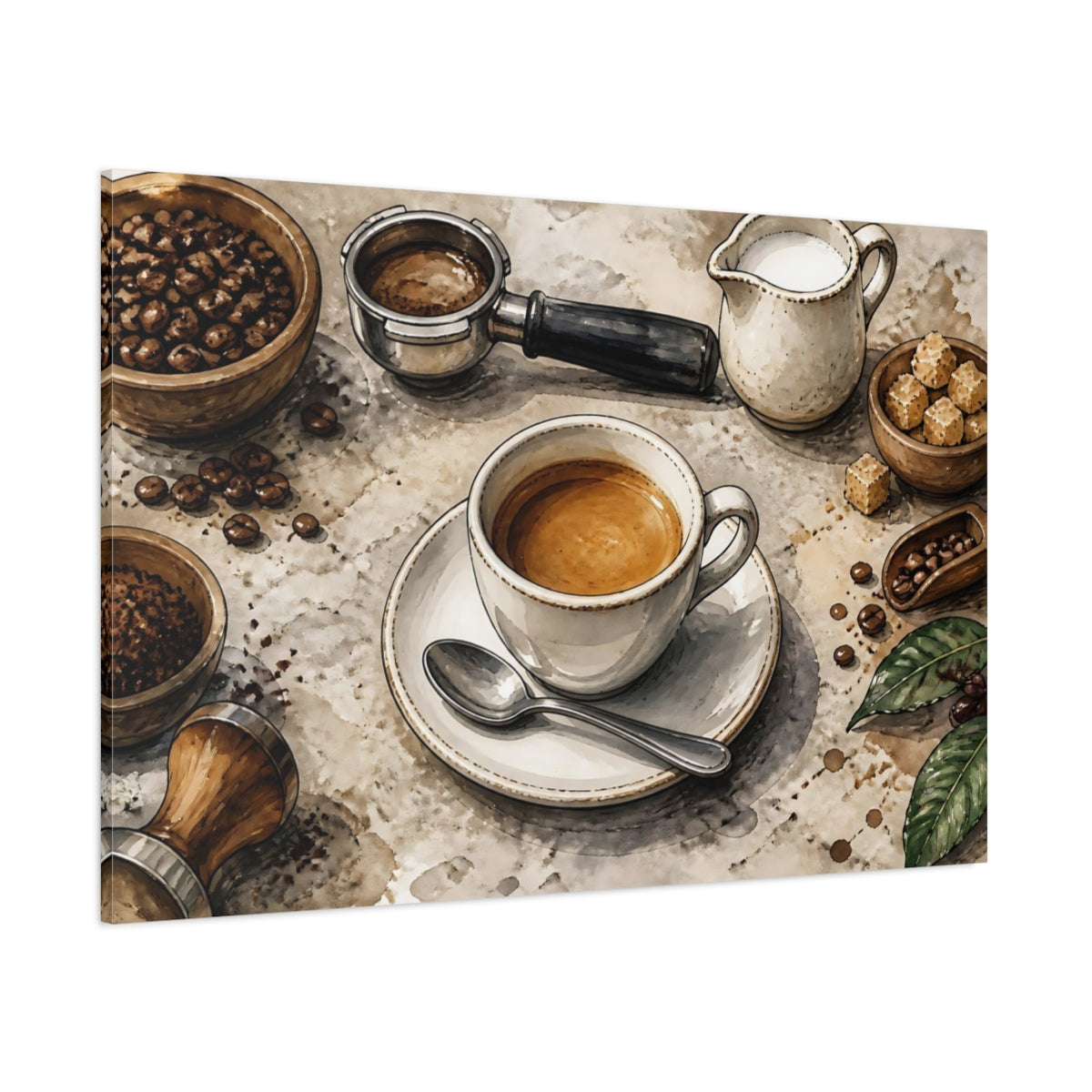 Side Mockup 1. Bistro Espresso Still Life shown as canvas print