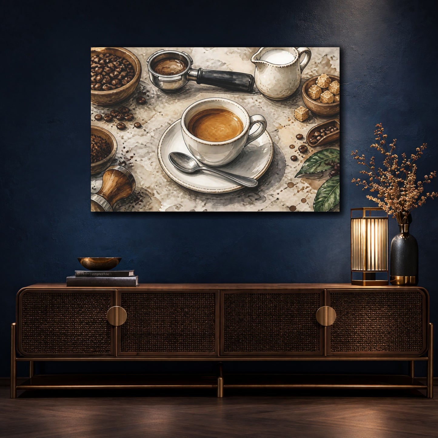 Mockup 4. Bistro Espresso Still Life shown as canvas print