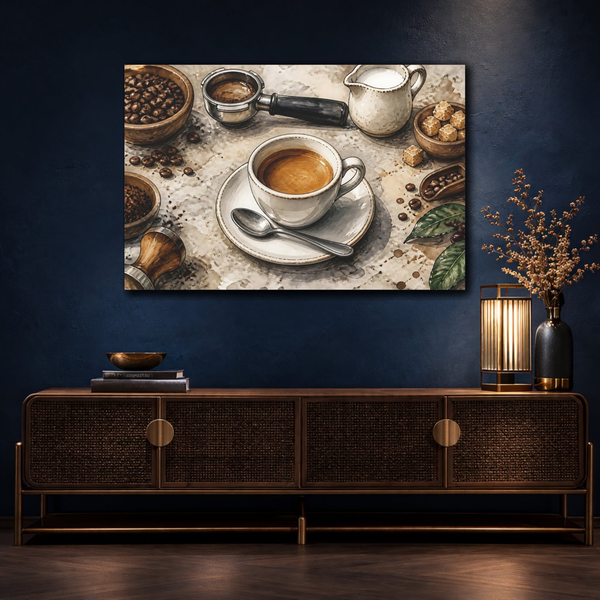 Mockup 4. Bistro Espresso Still Life shown as canvas print