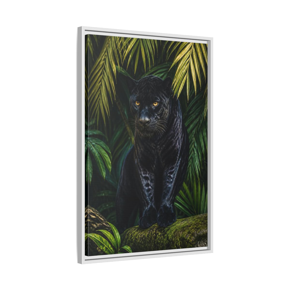 Side Mockup 10. Black Panther Animals Portrait shown as framed canvas print