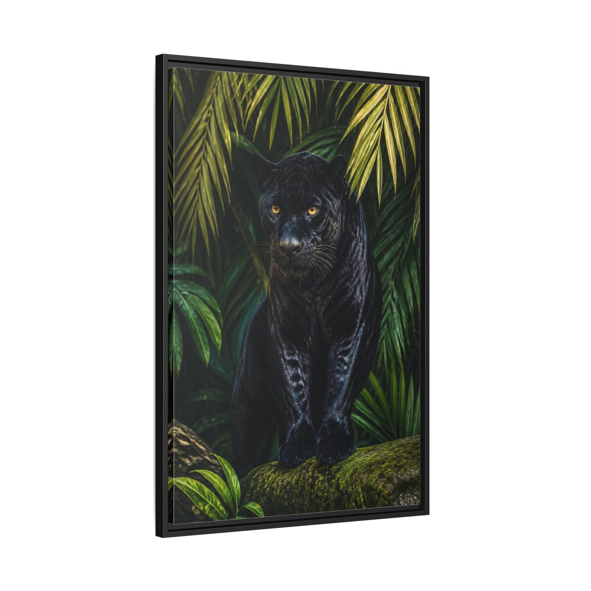 Side Mockup 13. Black Panther Animals Portrait shown as framed canvas print