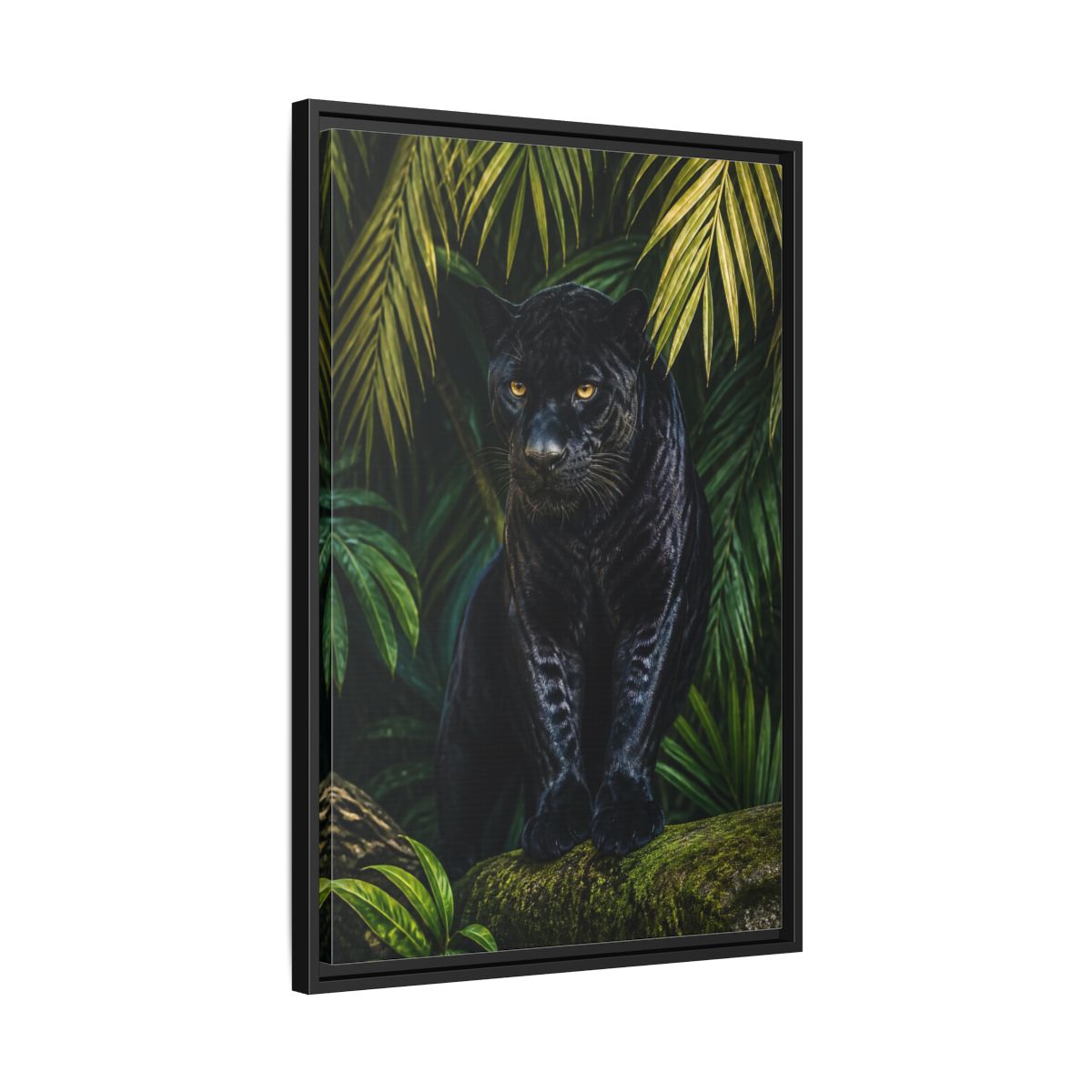 Side Mockup 14. Black Panther Animals Portrait shown as framed canvas print