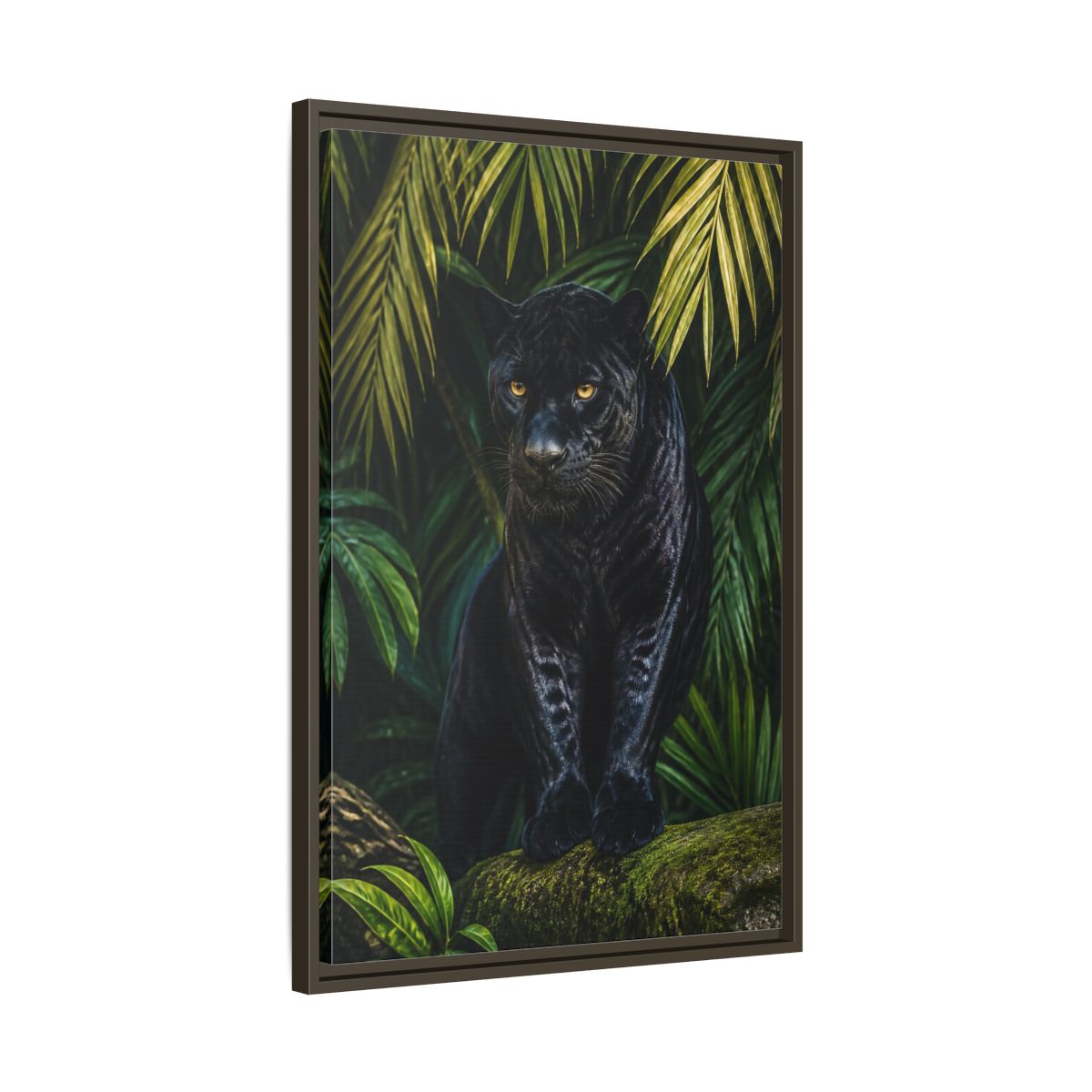 Side Mockup 11. Black Panther Animals Portrait shown as framed canvas print