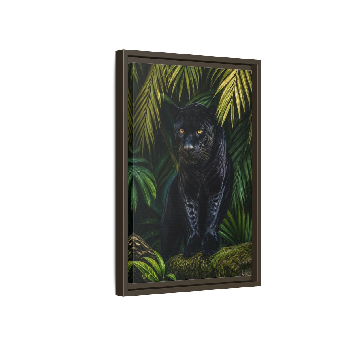 Side Mockup 5. Black Panther Animals Portrait shown as framed canvas print