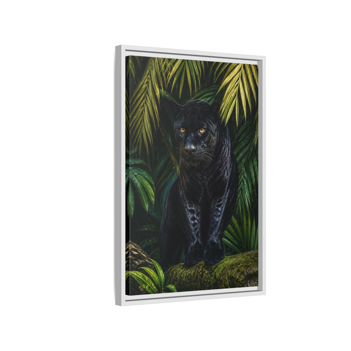 Side Mockup 1. Black Panther Animals Portrait shown as framed canvas print